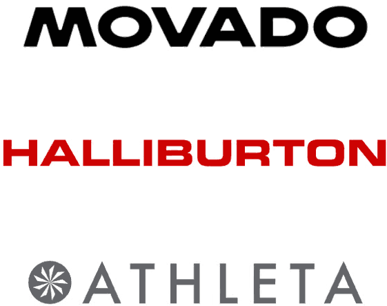 Client logos: Movado, Halliburton, Athleta